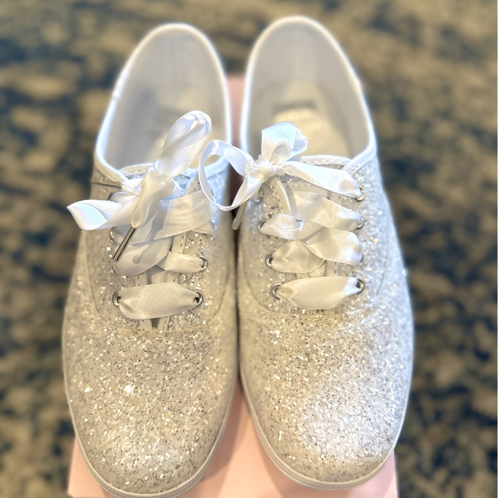 NIB Kate Spade White Glitter Champion Sneakers 6.5W